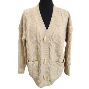 CIDER Cable Knit Fisherman's Cardigan Sweater Toggle Closure V Neck  Women's ‎ M